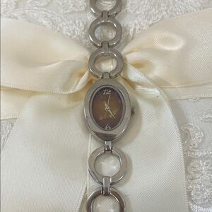 Minicci Silver Link Bracelet Watch with Brown Dial Gradients Size 7, 1” face